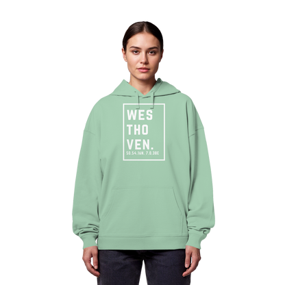 Westhoven Koordinaten (großer Druck auf der Brust) - Organic Oversize Hoodie