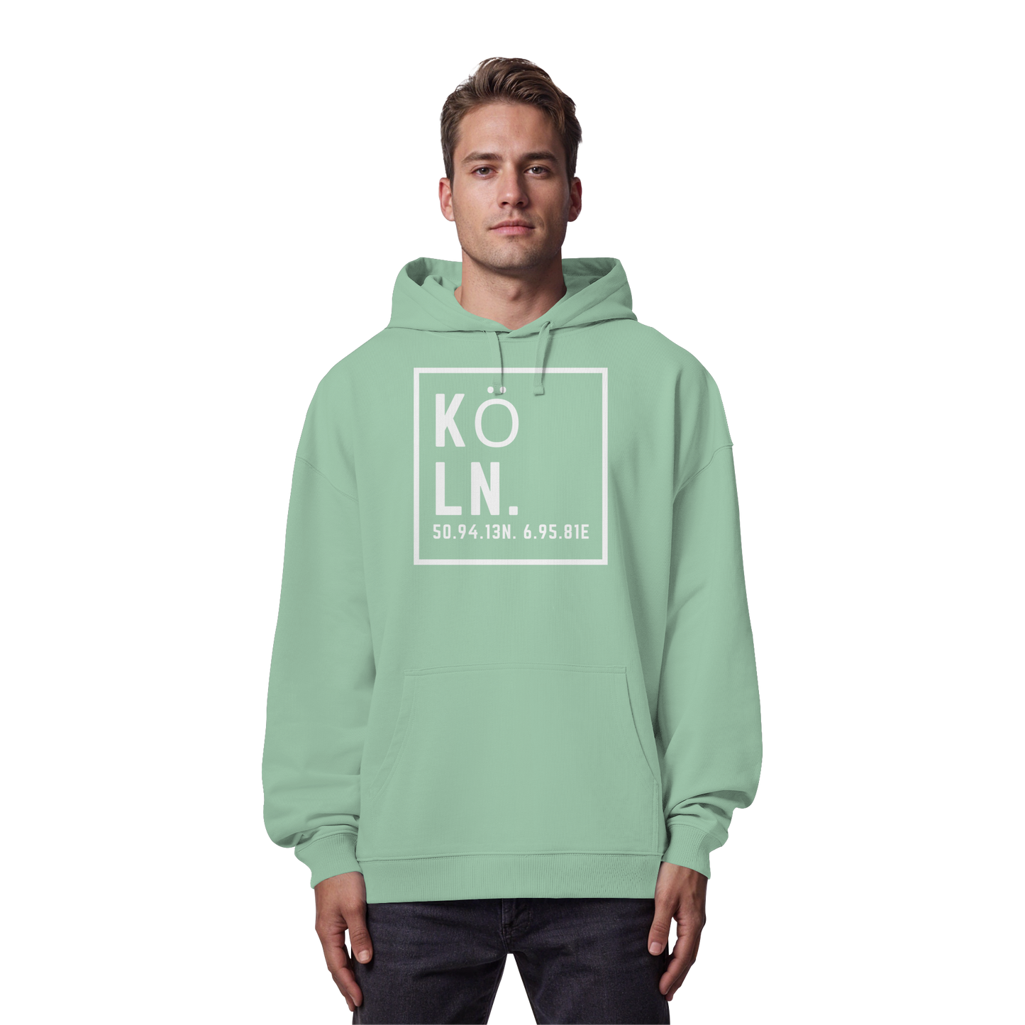 Köln Koordinaten (großer Druck auf der Brust) - Organic Oversize Hoodie