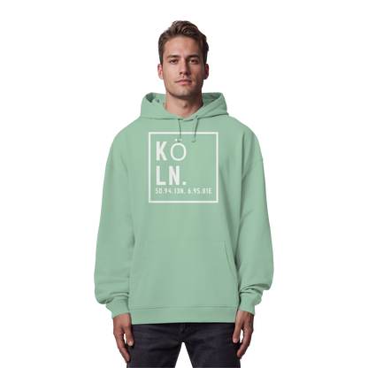 Köln Koordinaten (großer Druck auf der Brust) - Organic Oversize Hoodie