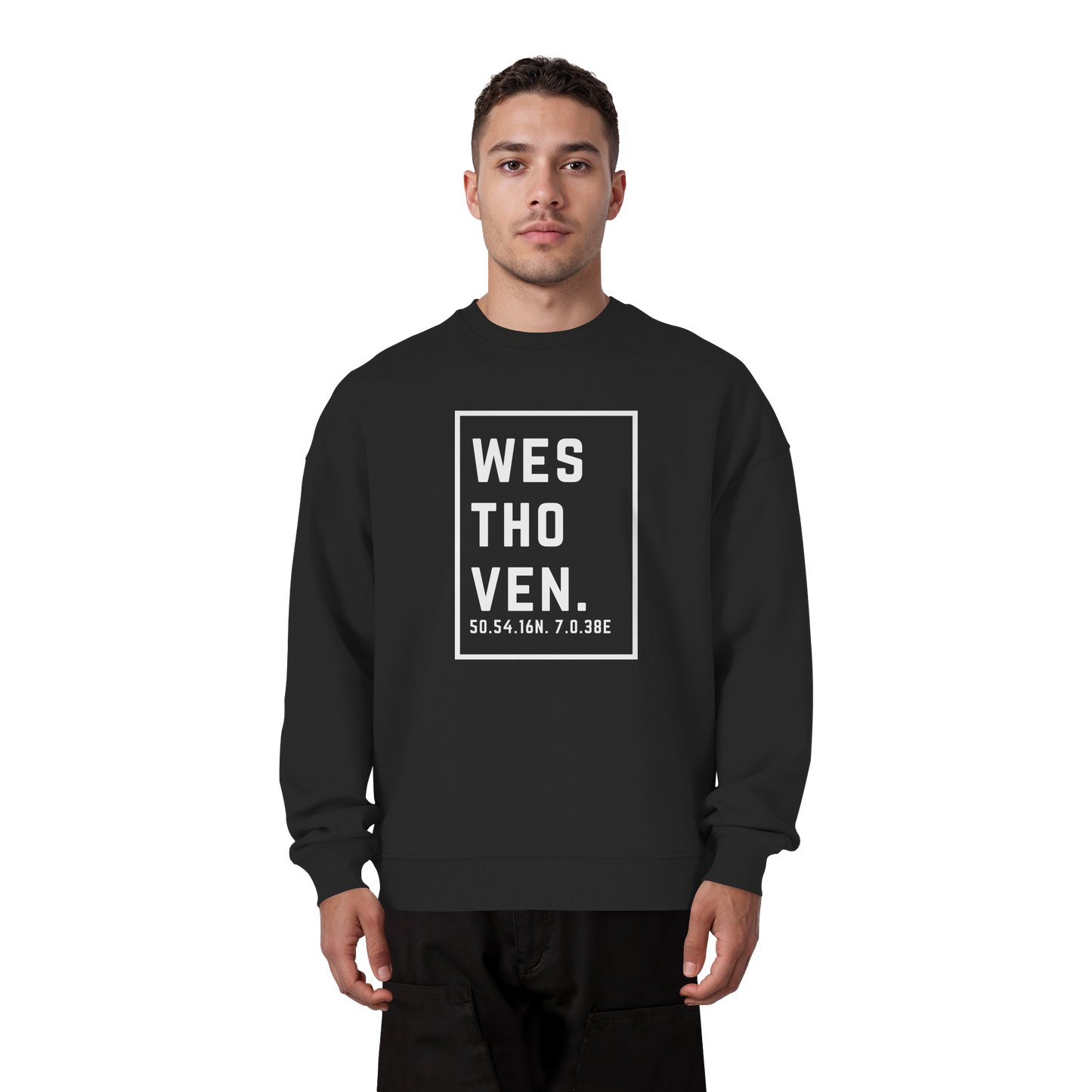 Westhoven Koordinaten (großer Druck auf der Brust) - Organic Oversize Sweatshirt