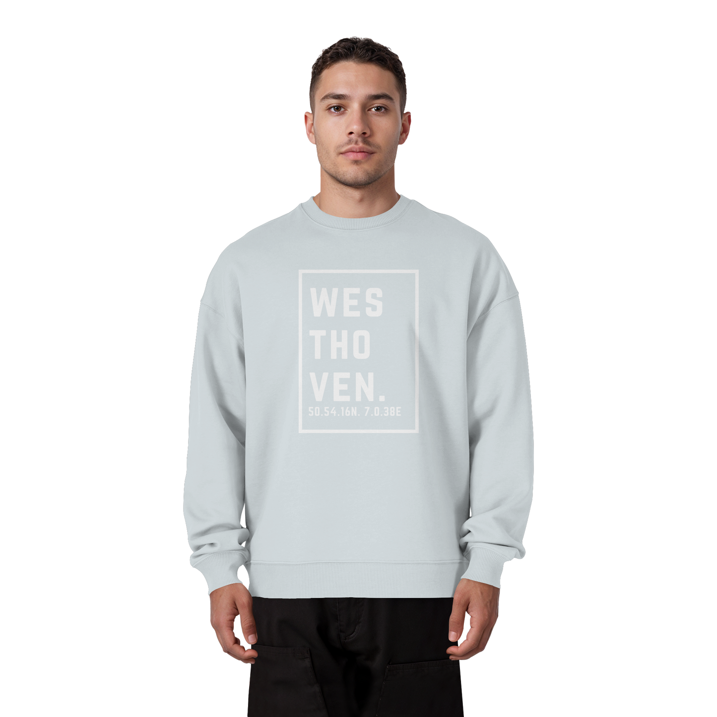 Westhoven Koordinaten (großer Druck auf der Brust) - Organic Oversize Sweatshirt