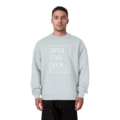 Westhoven Koordinaten (großer Druck auf der Brust) - Organic Oversize Sweatshirt