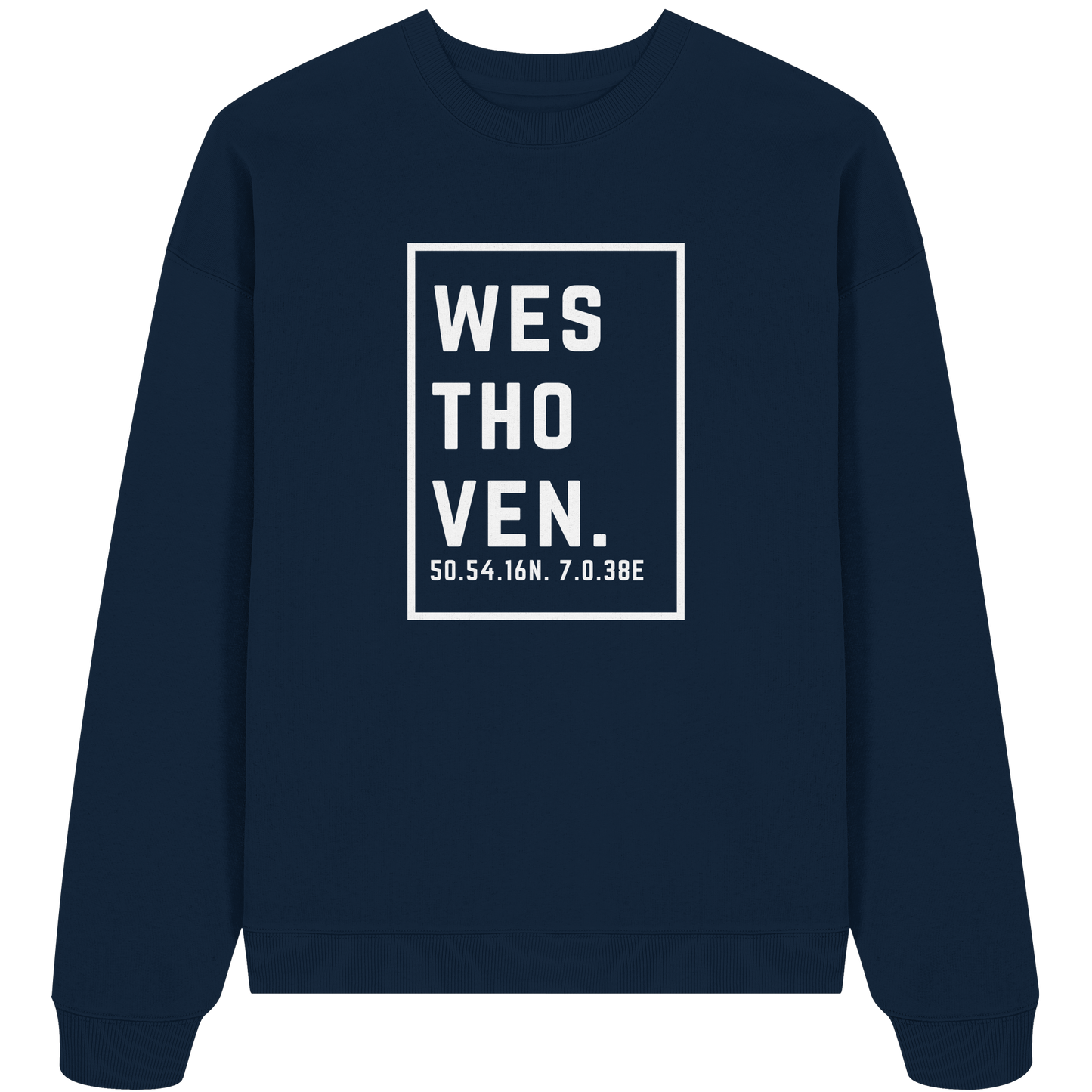 Westhoven Koordinaten (großer Druck auf der Brust) - Organic Oversize Sweatshirt