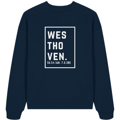 Westhoven Koordinaten (großer Druck auf der Brust) - Organic Oversize Sweatshirt