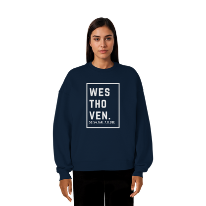 Westhoven Koordinaten (großer Druck auf der Brust) - Organic Oversize Sweatshirt