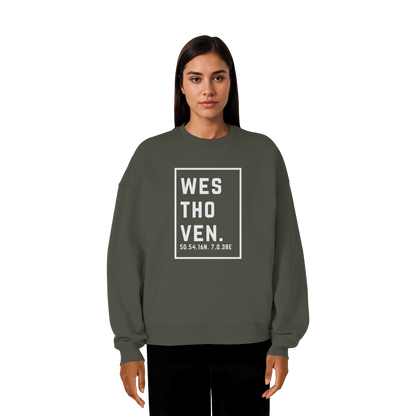 Westhoven Koordinaten (großer Druck auf der Brust) - Organic Oversize Sweatshirt
