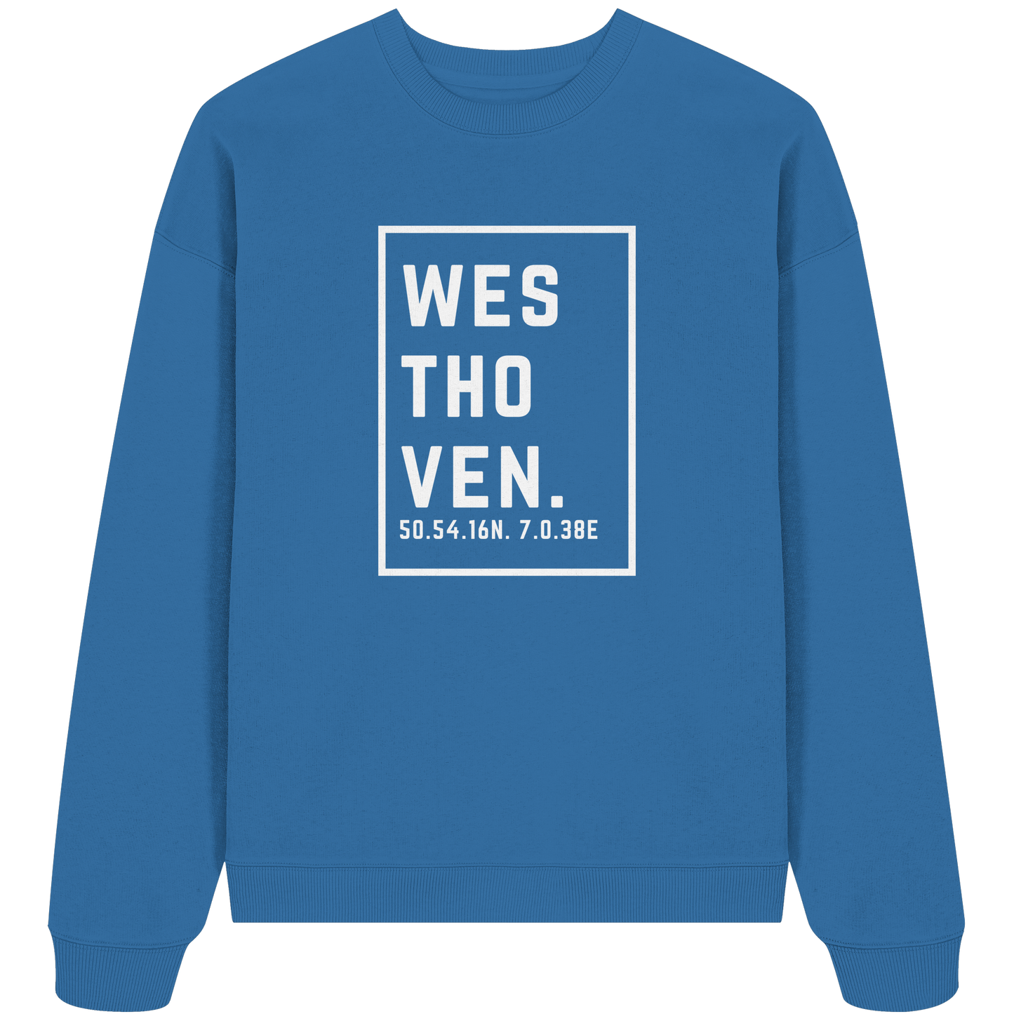 Westhoven Koordinaten (großer Druck auf der Brust) - Organic Oversize Sweatshirt