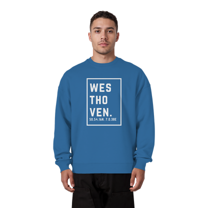 Westhoven Koordinaten (großer Druck auf der Brust) - Organic Oversize Sweatshirt