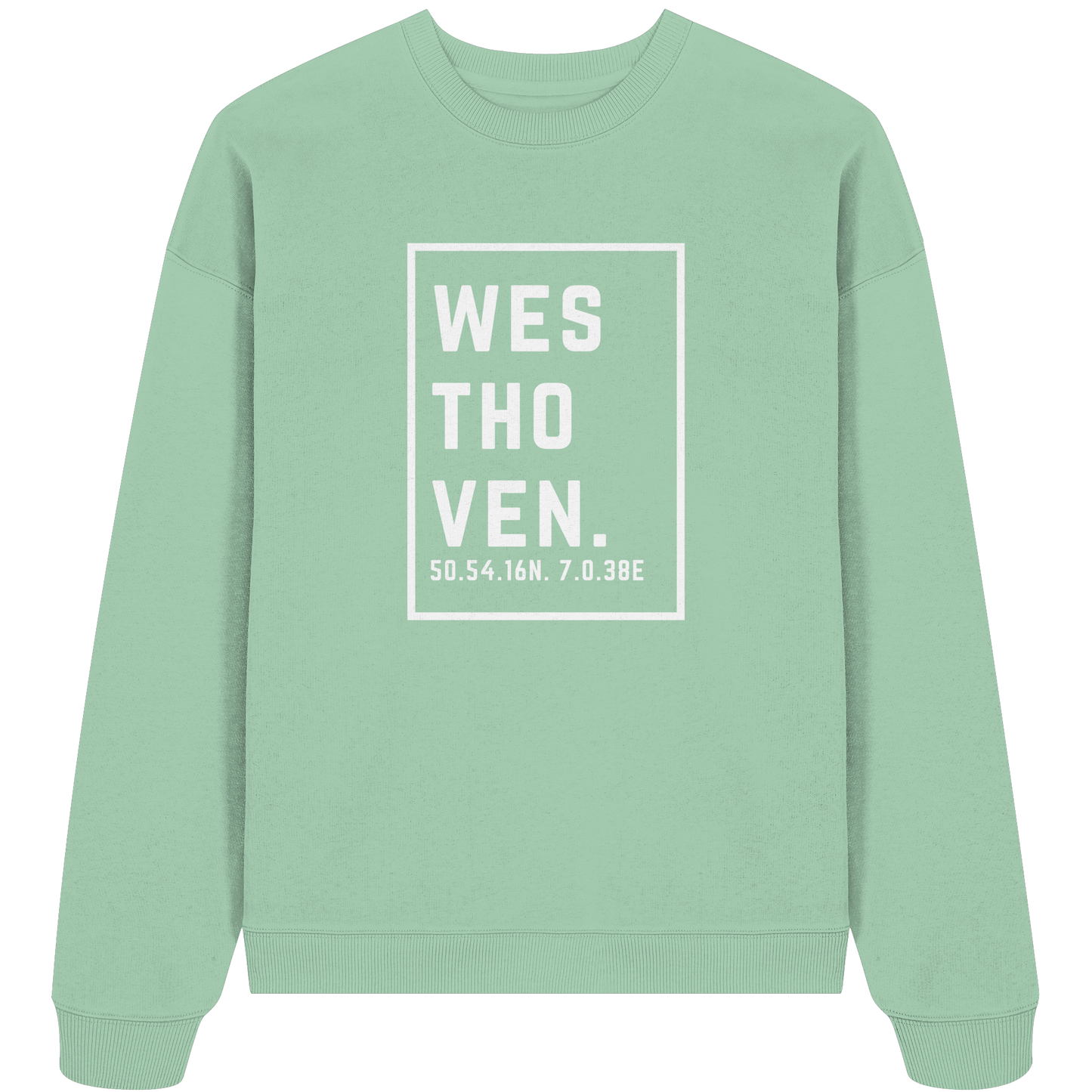 Westhoven Koordinaten (großer Druck auf der Brust) - Organic Oversize Sweatshirt