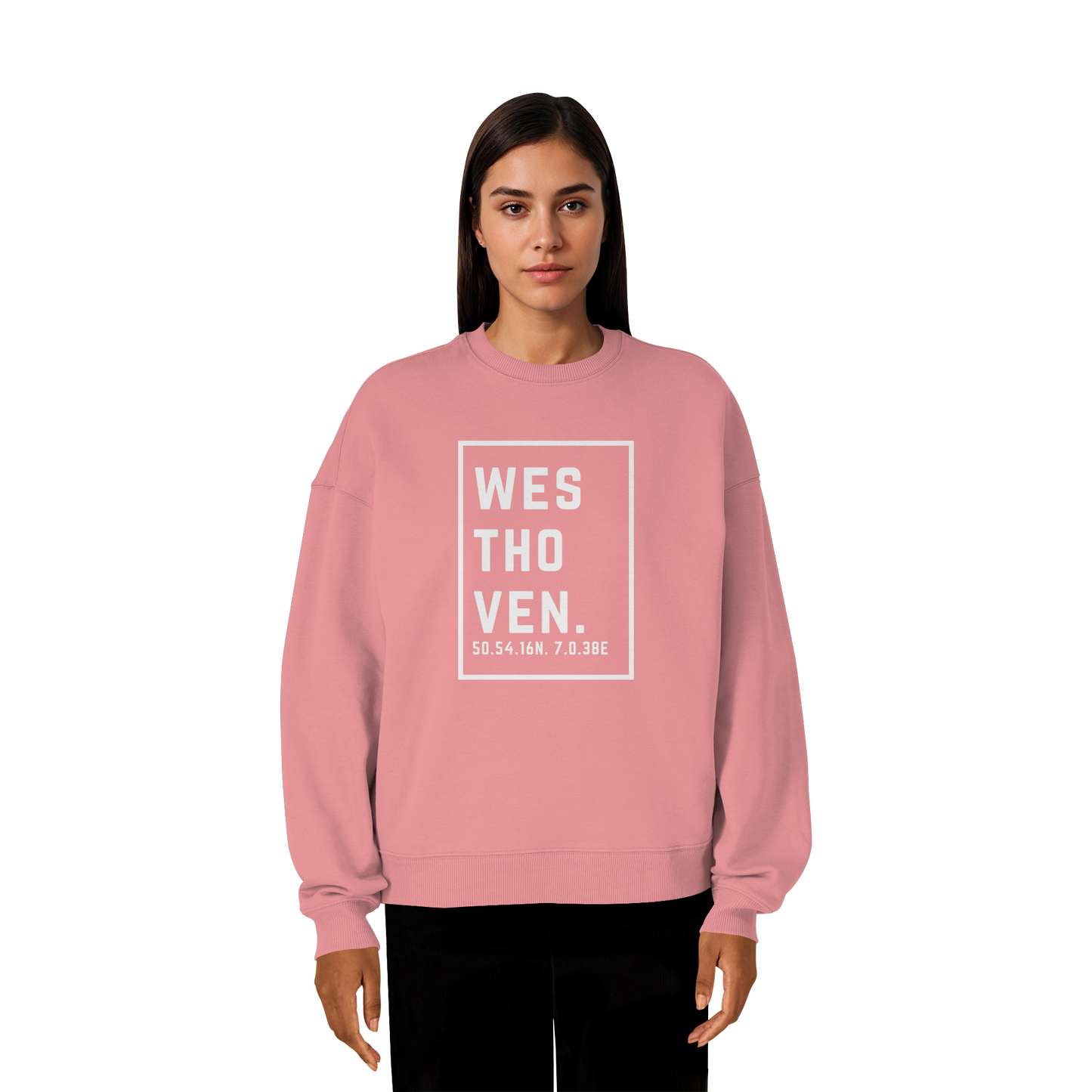 Westhoven Koordinaten (großer Druck auf der Brust) - Organic Oversize Sweatshirt