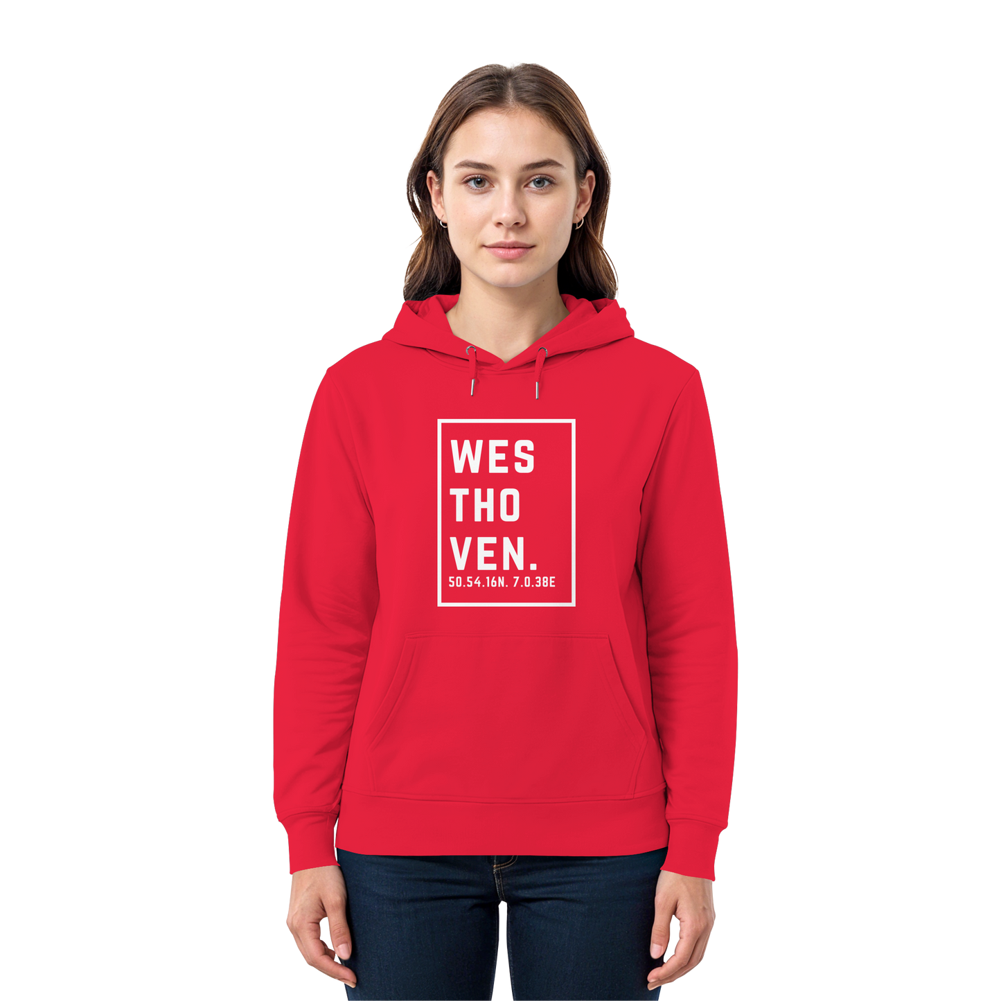 Westhoven Koordinaten (großer Druck auf der Brust) - Premium Unisex Hoodie