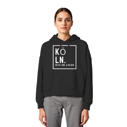 Köln Koordinaten (großer Druck auf der Brust) - Womens Organic Boxcut Hoodie