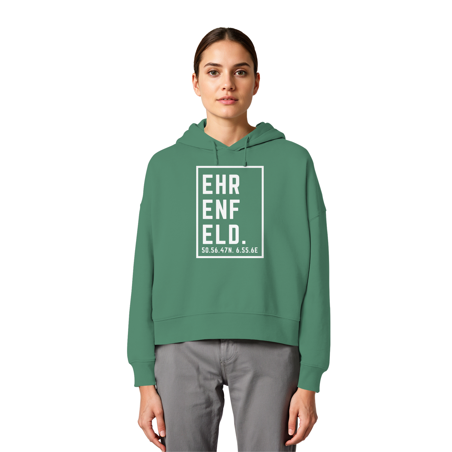 Ehrenfeld Koordinaten (großer Druck auf der Brust) - Womens Organic Boxcut Hoodie