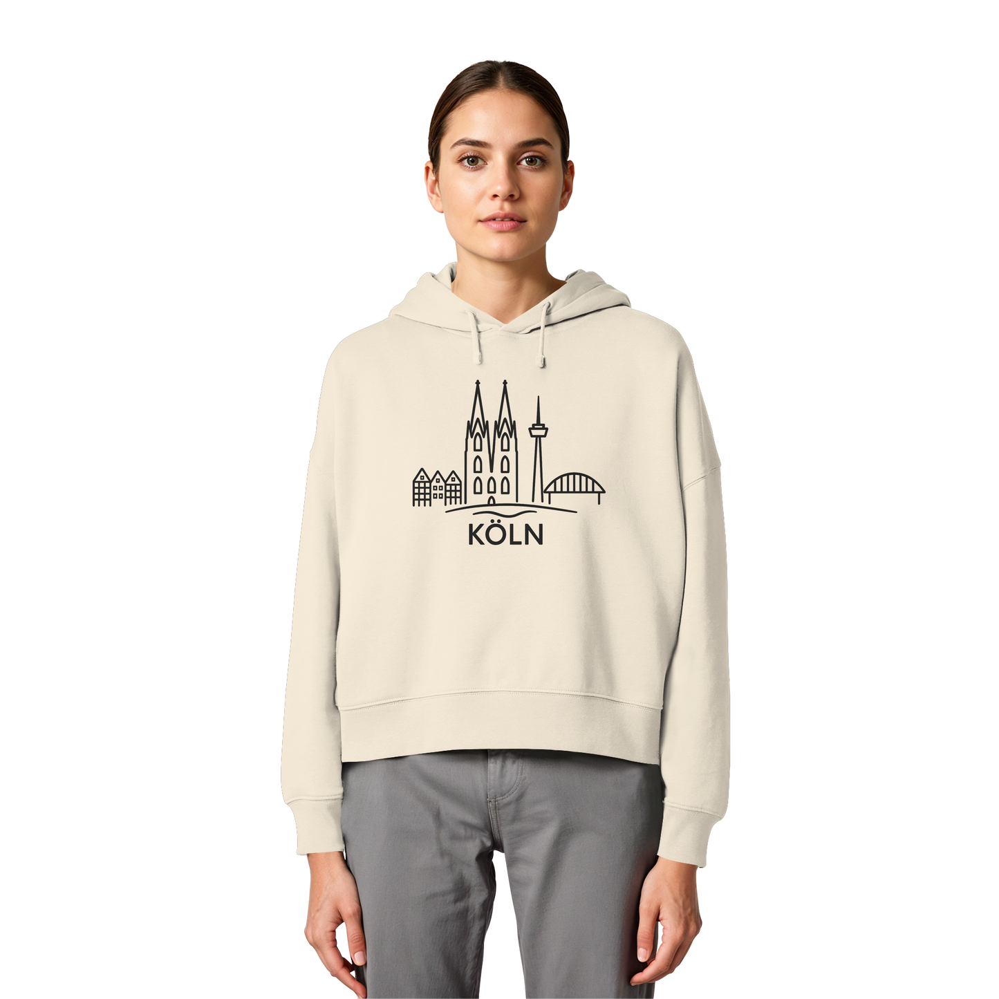Köln Skyline (großer Druck auf der Brust) - Womens Organic Boxcut Hoodie